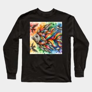 Psychedelic looking abstract illustration of geometric fish Long Sleeve T-Shirt